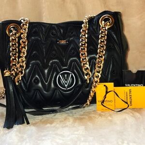 Valentino Quilted Leather Bag with Gold‎ Chain